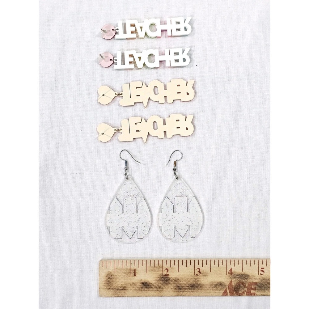 Lot of 3 Teacher Earrings Sets Acrylic Dangle Earrings Back to School Gifts Mom - Picture 8 of 8